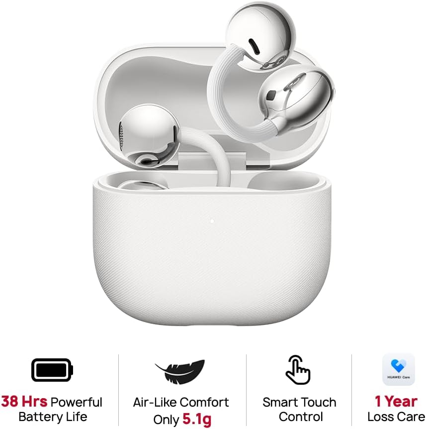HUAWEI FreeClip 2 Open-Ear Clip-On Earbuds, Airy C-bridge design, Lightweight, 38H Battery, Fast Charge, Dual Driver, IP57 Waterproof & dust proof, Touch & Head-motion control, iOS & Android, Black
